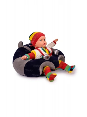 Elyaf Dolgu Bebek Oturma Destek Minderi - Devrilmez Bebek Koltuğu - Büyük Bebek Oturağı Lacivert Gri