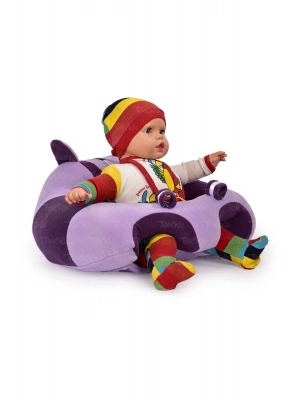 Elyaf Dolgu Bebek Oturma Destek Minderi - Devrilmez Bebek Koltuğu - Büyük Bebek Oturağı Lila Mor