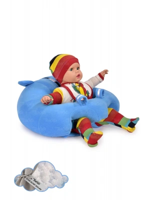 Elyaf Dolgu Bebek Oturma Destek Minderi - Devrilmez Bebek Koltuğu - Büyük Bebek Oturağı Mavi