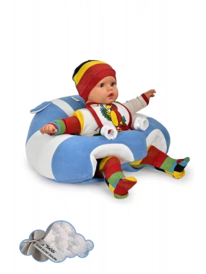 Elyaf Dolgu Bebek Oturma Destek Minderi - Devrilmez Bebek Koltuğu - Büyük Bebek Oturağı Mavi Beyaz