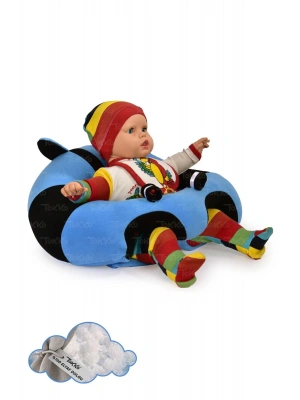 Elyaf Dolgu Bebek Oturma Destek Minderi - Devrilmez Bebek Koltuğu - Büyük Bebek Oturağı Mavi Siyah