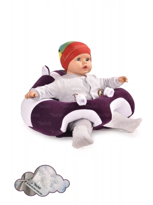 Elyaf Dolgu Bebek Oturma Destek Minderi - Devrilmez Bebek Koltuğu - Büyük Bebek Oturağı Mor Beyaz