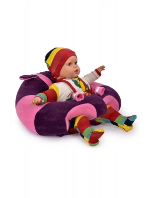 Elyaf Dolgu Bebek Oturma Destek Minderi - Devrilmez Bebek Koltuğu - Büyük Bebek Oturağı Mor Pembe