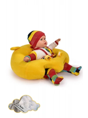 Elyaf Dolgu Bebek Oturma Destek Minderi - Devrilmez Bebek Koltuğu - Büyük Bebek Oturağı Sarı