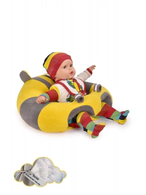 Elyaf Dolgu Bebek Oturma Destek Minderi - Devrilmez Bebek Koltuğu - Büyük Bebek Oturağı Sarı Gri