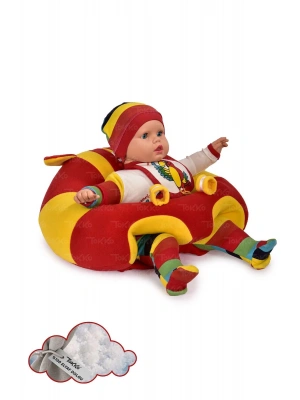 Elyaf Dolgu Bebek Oturma Destek Minderi - Devrilmez Bebek Koltuğu - Büyük Bebek Oturağı Sarı Kırmızı