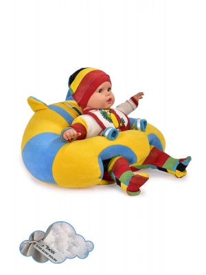 Elyaf Dolgu Bebek Oturma Destek Minderi - Devrilmez Bebek Koltuğu - Büyük Bebek Oturağı Sarı Mavi