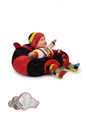 Elyaf Dolgu Bebek Oturma Destek Minderi- Devrilmez Bebek Koltuğu - Büyük Bebek Oturağı Siyah Kırmızı