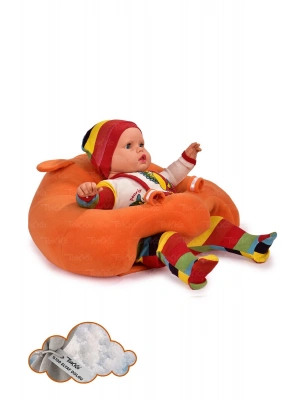 Elyaf Dolgu Bebek Oturma Destek Minderi - Devrilmez Bebek Koltuğu - Büyük Bebek Oturağı Turuncu