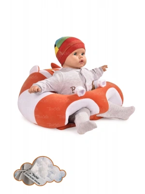 Elyaf Dolgu Bebek Oturma Destek Minderi -Devrilmez Bebek Koltuğu - Büyük Bebek Oturağı Turuncu Beyaz