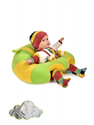 Elyaf Dolgu Bebek Oturma Destek Minderi - Devrilmez Bebek Koltuğu - Büyük Bebek Oturağı Yeşil Sarı