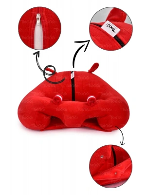 Elyaf Dolgulu Bebek Oturma Destek Minderi - Devrilmez Bebek Koltuğu - Büyük Bebek Oturağı Kırmızı