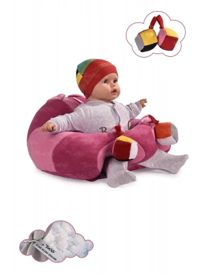 Oyuncaklı Bebek Oturma Destek Minderi - Devrilmez Bebek Koltuğu - Büyük Bebek Oturağı Fuşya Pembe