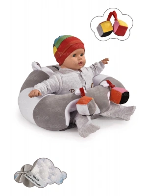 Oyuncaklı Bebek Oturma Destek Minderi - Devrilmez Bebek Koltuğu - Büyük Bebek Oturağı Gri Beyaz