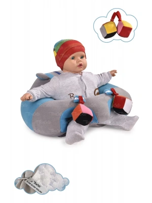 Oyuncaklı Bebek Oturma Destek Minderi - Devrilmez Bebek Koltuğu - Büyük Bebek Oturağı Gri Mavi