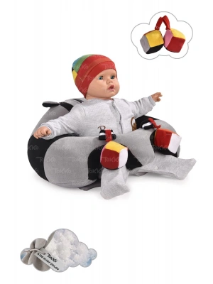 Oyuncaklı Bebek Oturma Destek Minderi - Devrilmez Bebek Koltuğu - Büyük Bebek Oturağı Gri Siyah