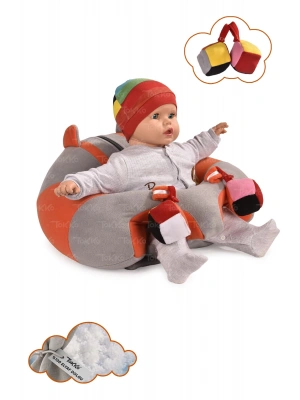 Oyuncaklı Bebek Oturma Destek Minderi - Devrilmez Bebek Koltuğu - Büyük Bebek Oturağı Gri Turuncu