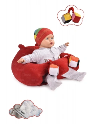 Oyuncaklı Bebek Oturma Destek Minderi - Devrilmez Bebek Koltuğu - Büyük Bebek Oturağı Kırmızı