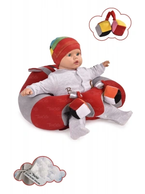 Oyuncaklı Bebek Oturma Destek Minderi - Devrilmez Bebek Koltuğu - Büyük Bebek Oturağı Kırmızı Gri