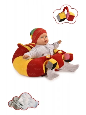 Oyuncaklı Bebek Oturma Destek Minderi - Devrilmez Bebek Koltuğu - Büyük Bebek Oturağı Kırmızı Sarı