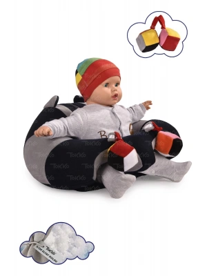 Oyuncaklı Bebek Oturma Destek Minderi - Devrilmez Bebek Koltuğu - Büyük Bebek Oturağı Lacivert Gri