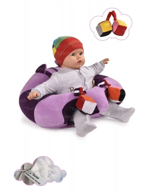 Oyuncaklı Bebek Oturma Destek Minderi - Devrilmez Bebek Koltuğu - Büyük Bebek Oturağı Lila Mor