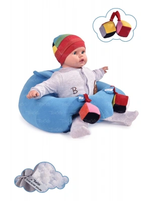 Oyuncaklı Bebek Oturma Destek Minderi - Devrilmez Bebek Koltuğu - Büyük Bebek Oturağı Mavi