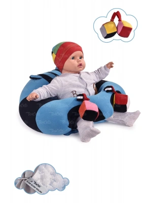 Oyuncaklı Bebek Oturma Destek Minderi - Devrilmez Bebek Koltuğu - Büyük Bebek Oturağı Mavi Siyah