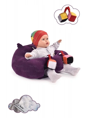 Oyuncaklı Bebek Oturma Destek Minderi - Devrilmez Bebek Koltuğu - Büyük Bebek Oturağı Mor