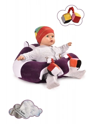 Oyuncaklı Bebek Oturma Destek Minderi - Devrilmez Bebek Koltuğu - Büyük Bebek Oturağı Mor Beyaz