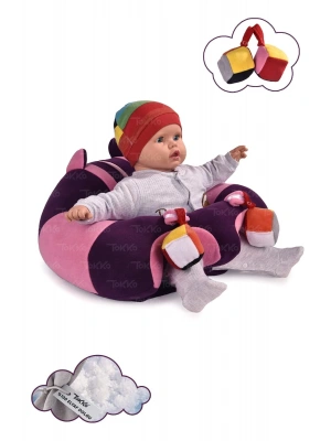 Oyuncaklı Bebek Oturma Destek Minderi - Devrilmez Bebek Koltuğu - Büyük Bebek Oturağı Mor Pembe