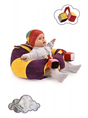 Oyuncaklı Bebek Oturma Destek Minderi - Devrilmez Bebek Koltuğu - Büyük Bebek Oturağı Mor Sarı