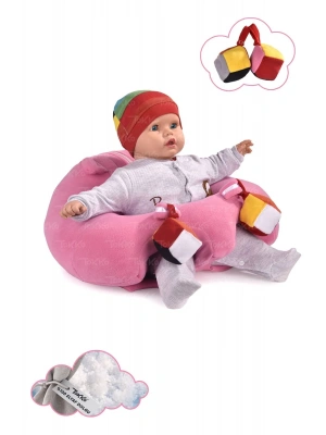 Oyuncaklı Bebek Oturma Destek Minderi - Devrilmez Bebek Koltuğu - Büyük Bebek Oturağı Pembe