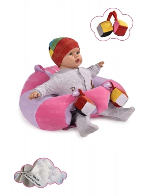 Oyuncaklı Bebek Oturma Destek Minderi - Devrilmez Bebek Koltuğu - Büyük Bebek Oturağı Pembe Lila