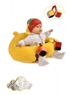 Oyuncaklı Bebek Oturma Destek Minderi - Devrilmez Bebek Koltuğu - Büyük Bebek Oturağı Sarı