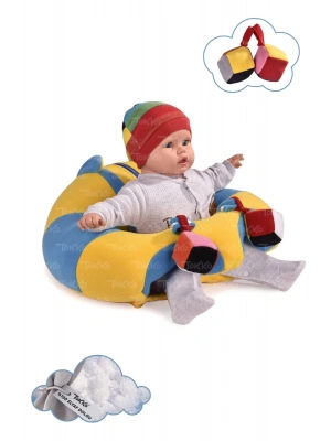 Oyuncaklı Bebek Oturma Destek Minderi - Devrilmez Bebek Koltuğu - Büyük Bebek Oturağı Sarı Mavi