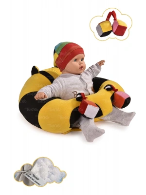 Oyuncaklı Bebek Oturma Destek Minderi - Devrilmez Bebek Koltuğu - Büyük Bebek Oturağı Sarı Siyah