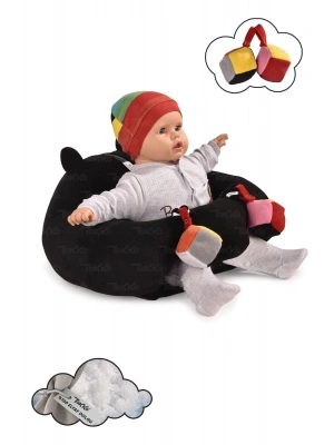 Oyuncaklı Bebek Oturma Destek Minderi - Devrilmez Bebek Koltuğu - Büyük Bebek Oturağı Siyah