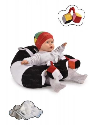 Oyuncaklı Bebek Oturma Destek Minderi - Devrilmez Bebek Koltuğu - Büyük Bebek Oturağı Siyah Beyaz