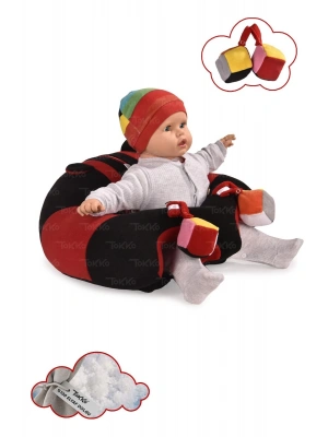 Oyuncaklı Bebek Oturma Destek Minderi - Devrilmez Bebek Koltuğu - Büyük Bebek Oturağı Siyah Kırmızı