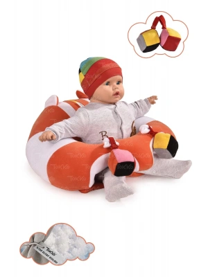 Oyuncaklı Bebek Oturma Destek Minderi - Devrilmez Bebek Koltuğu - Büyük Bebek Oturağı Turuncu Beyaz