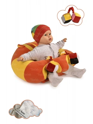 Oyuncaklı Bebek Oturma Destek Minderi - Devrilmez Bebek Koltuğu - Büyük Bebek Oturağı Turuncu Sarı