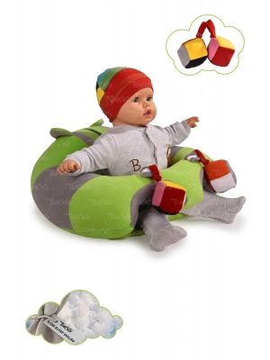 Oyuncaklı Bebek Oturma Destek Minderi - Devrilmez Bebek Koltuğu - Büyük Bebek Oturağı Yeşil Gri