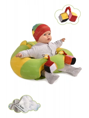 Oyuncaklı Bebek Oturma Destek Minderi - Devrilmez Bebek Koltuğu - Büyük Bebek Oturağı Yeşil Sarı