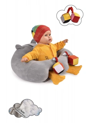 Oyuncaklı Bebek Oturma Destek Minderi - Devrilmez Bebek Koltuğu - Elyaflı Büyük Bebek Oturağı Gri