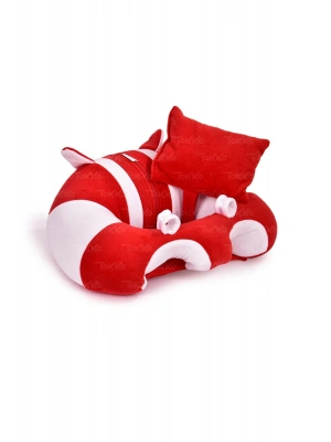 Yastıklı Bebek Oturma Destek Minderi - Devrilmez Bebek Koltuğu - Büyük Bebek Oturağı Kırmızı Beyaz