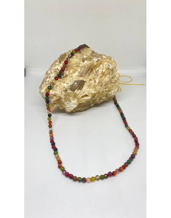 A Kalite Kesme Karma Akik Taşı Kolye 4mm