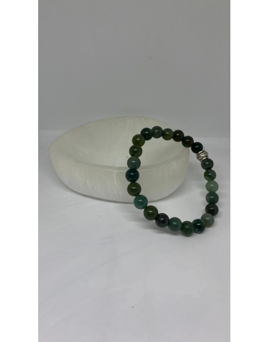 A Kalite Yosunlu Akik DoğalTaş Bileklik 8mm