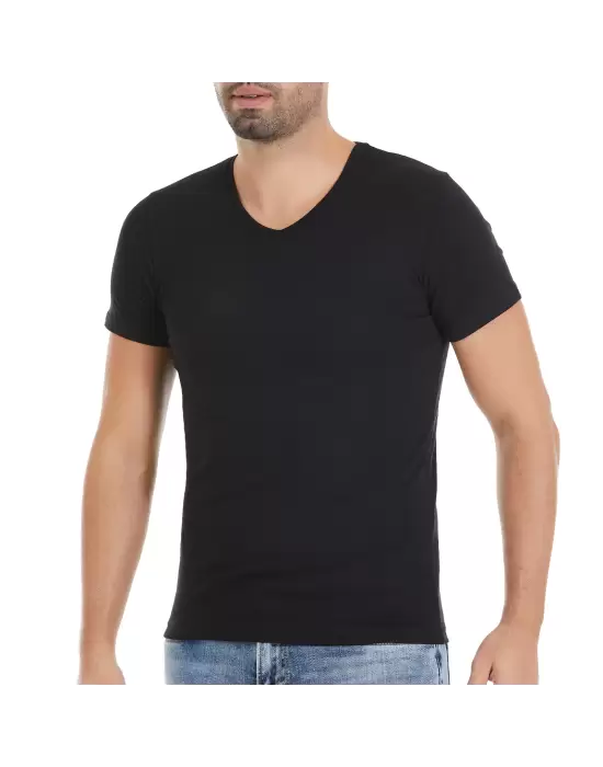 Yıldız Modal V Yaka T-Shirt Siyah