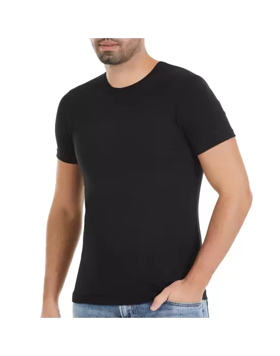 Yıldız Likralı Kısa Kol T-Shirt Siyah